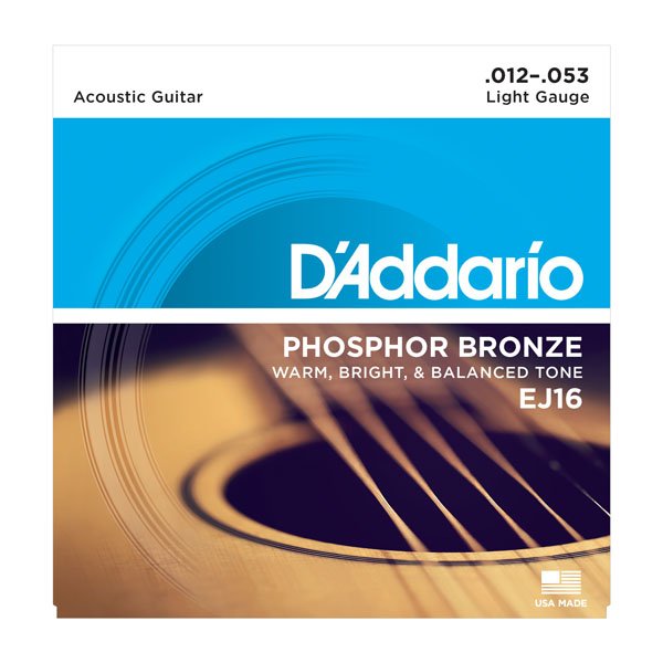 JUEGO DE CUERDAS DE GUITARRA ACUSTICA DADDARIO PHOSPHOR BONZE EJ16 .012-.053