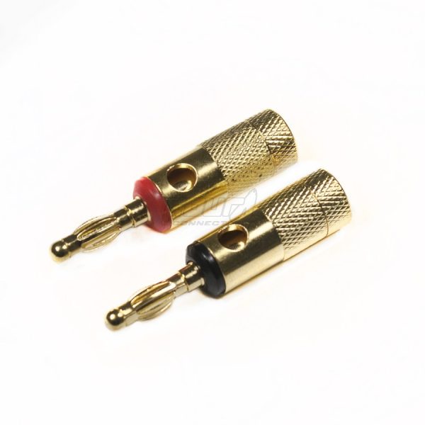 ADAPTADOR TIPO BANANA DORADO METALICO, ROJO Y NEGRO
