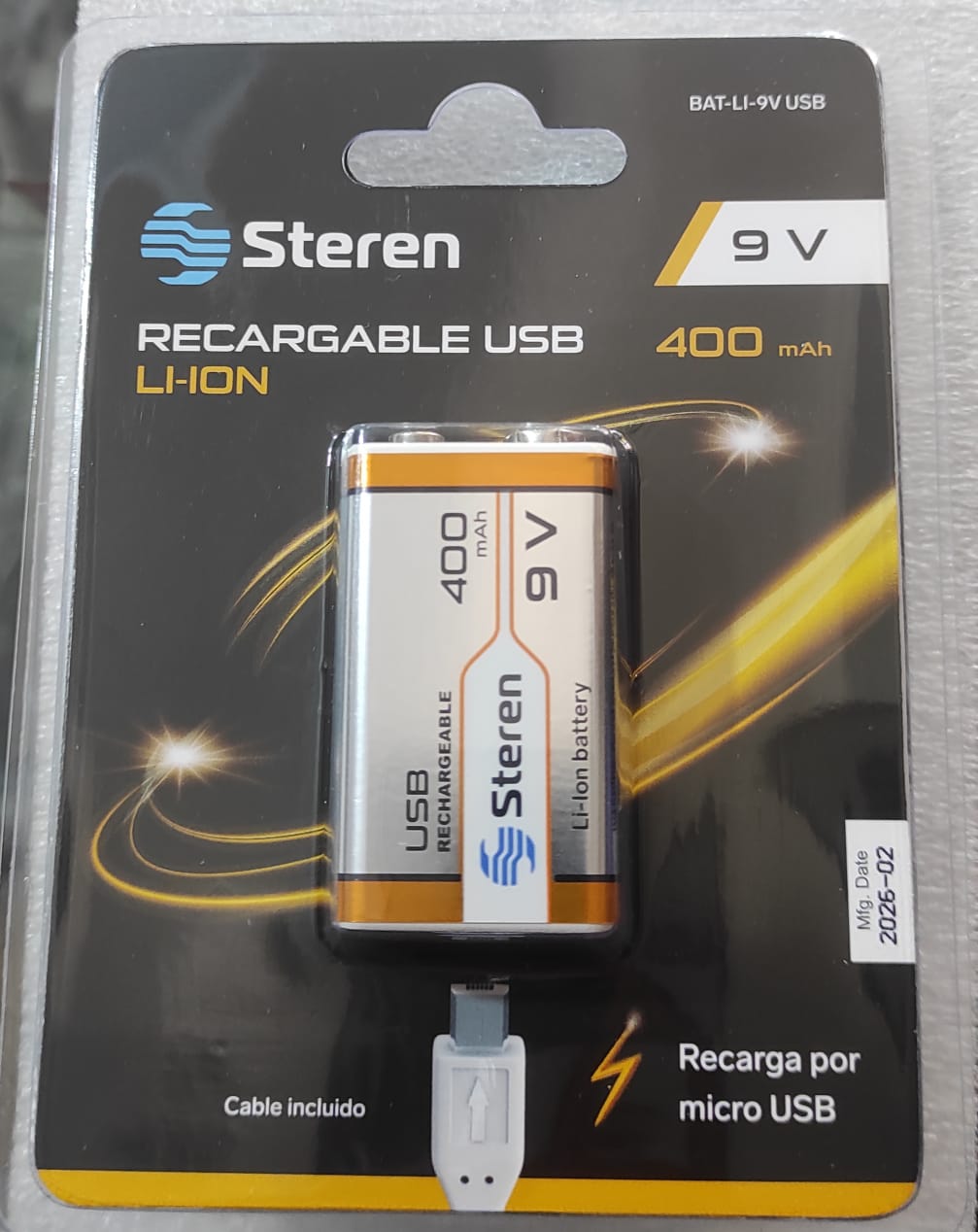 BATERIA RECARGABLE USB LI-ON TIPO 9V