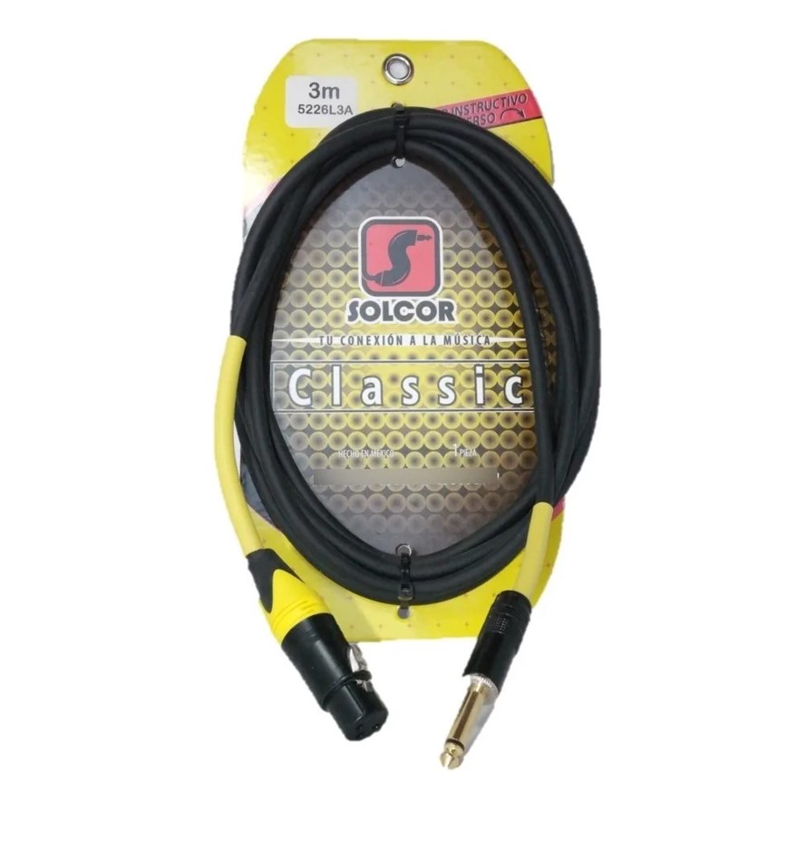 CABLE SOLCOR PARA MICROFONO 3 METROS DE CANON HEMBRA A PLUG