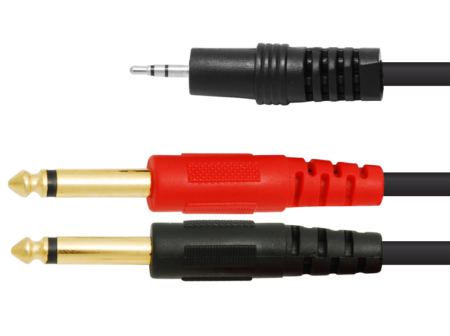 CABLE DE AUDIO 1 PLUG 3.5 A 2 PLUG MONO 6.3 LARGO 1.80